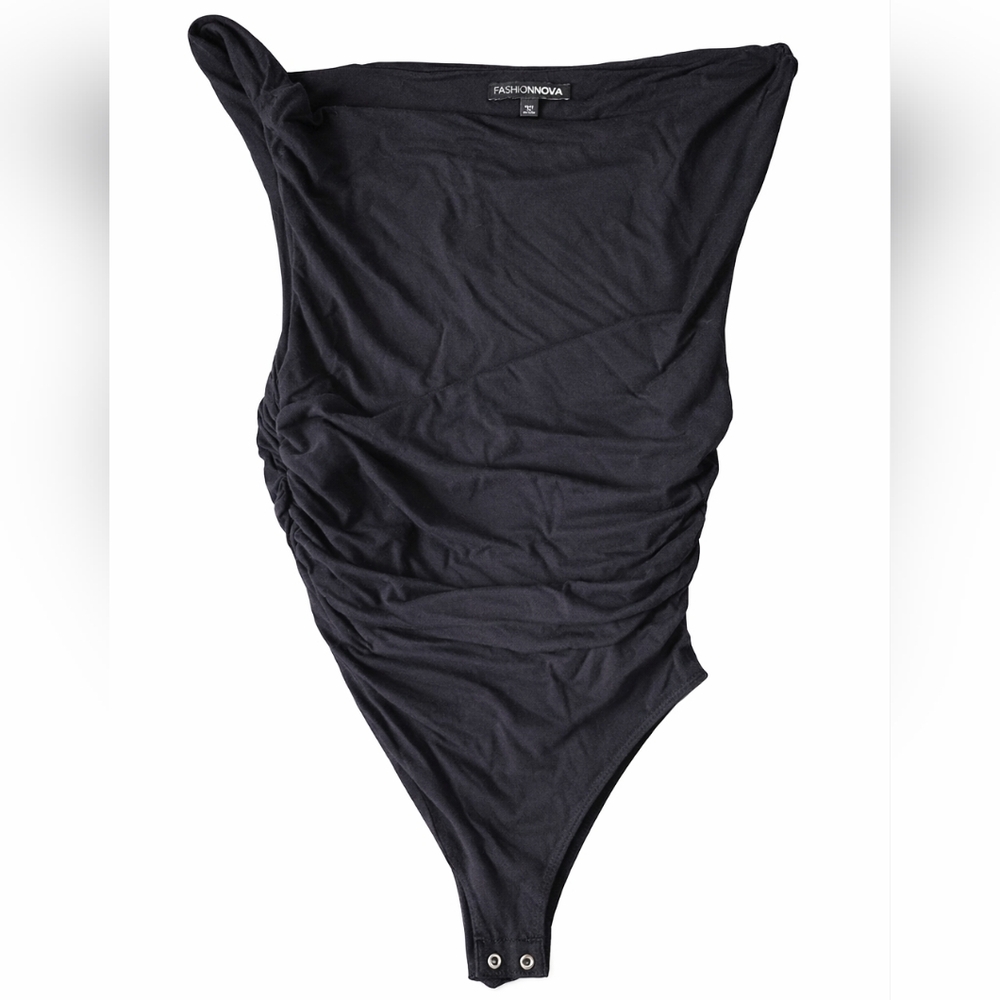 XL Black Ruched Off Shoulder Bodysuit Stretch Bodycon